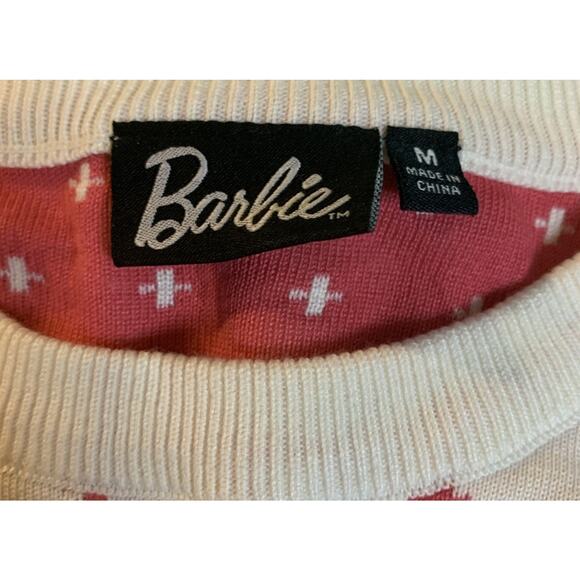 Barbie White Pink Green Ponytail Pullover Snowflake Winter Sweater Size Medium - Picture 2 of 10